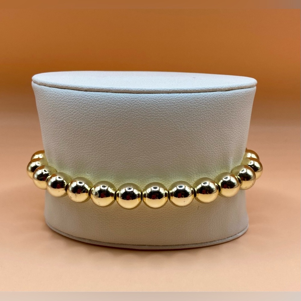 GOLD (14K) FILLED 8mm Beaded Bracelet; non tarnish; Water & sweat proof.